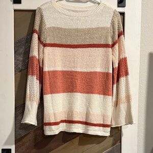 LOFT Women's Striped Sweater in Cream and Coral